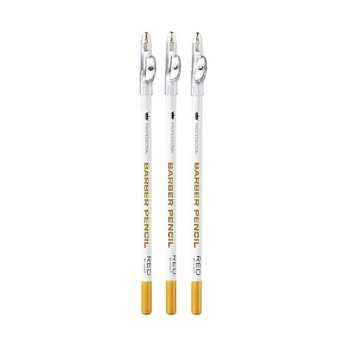 Red by Kiss 3-Piece Barber Pencil with Built-in Sharpener - White | Beard & Hairline Outliner Pencils for Men - görsel 4