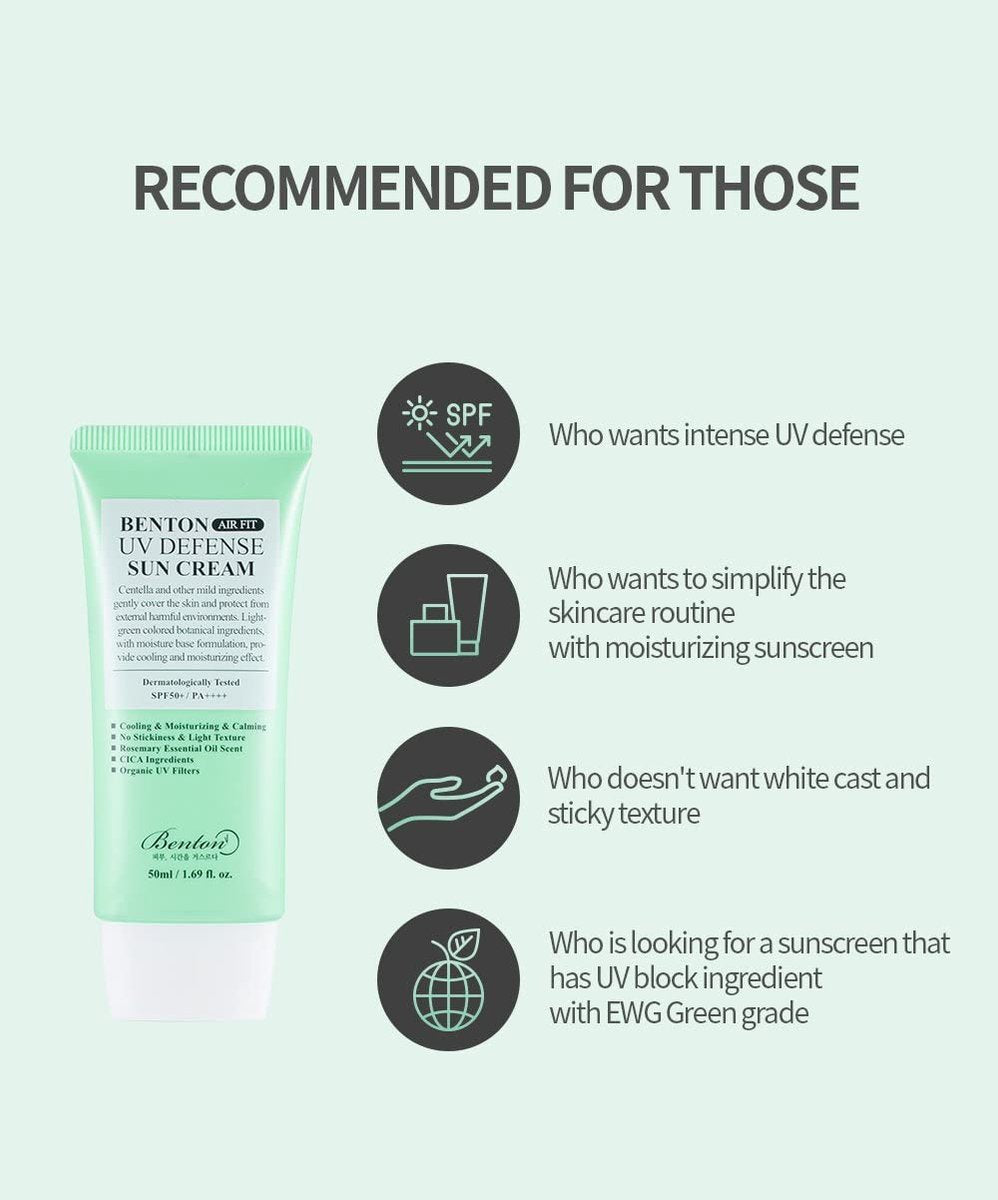 BENTON Air Fit UV Defense Sun Cream – Lightweight SPF Sunscreen for Face, 1.69 Fl Oz Avelisse