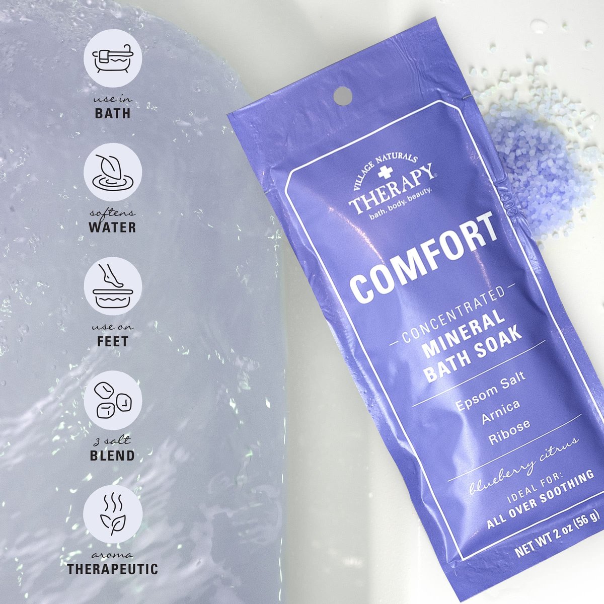 Village Naturals Therapy Comfort Concentrated Mineral Bath Soak, Blueberry Citrus, 2 Oz (Pack of 12) Avelisse