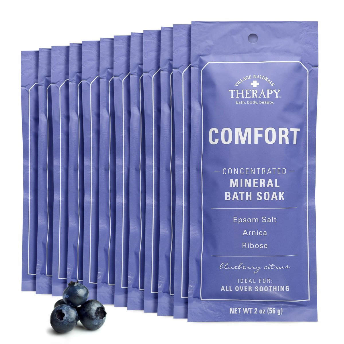 Village Naturals Therapy Comfort Concentrated Mineral Bath Soak, Blueberry Citrus, 2 Oz (Pack of 12) Avelisse