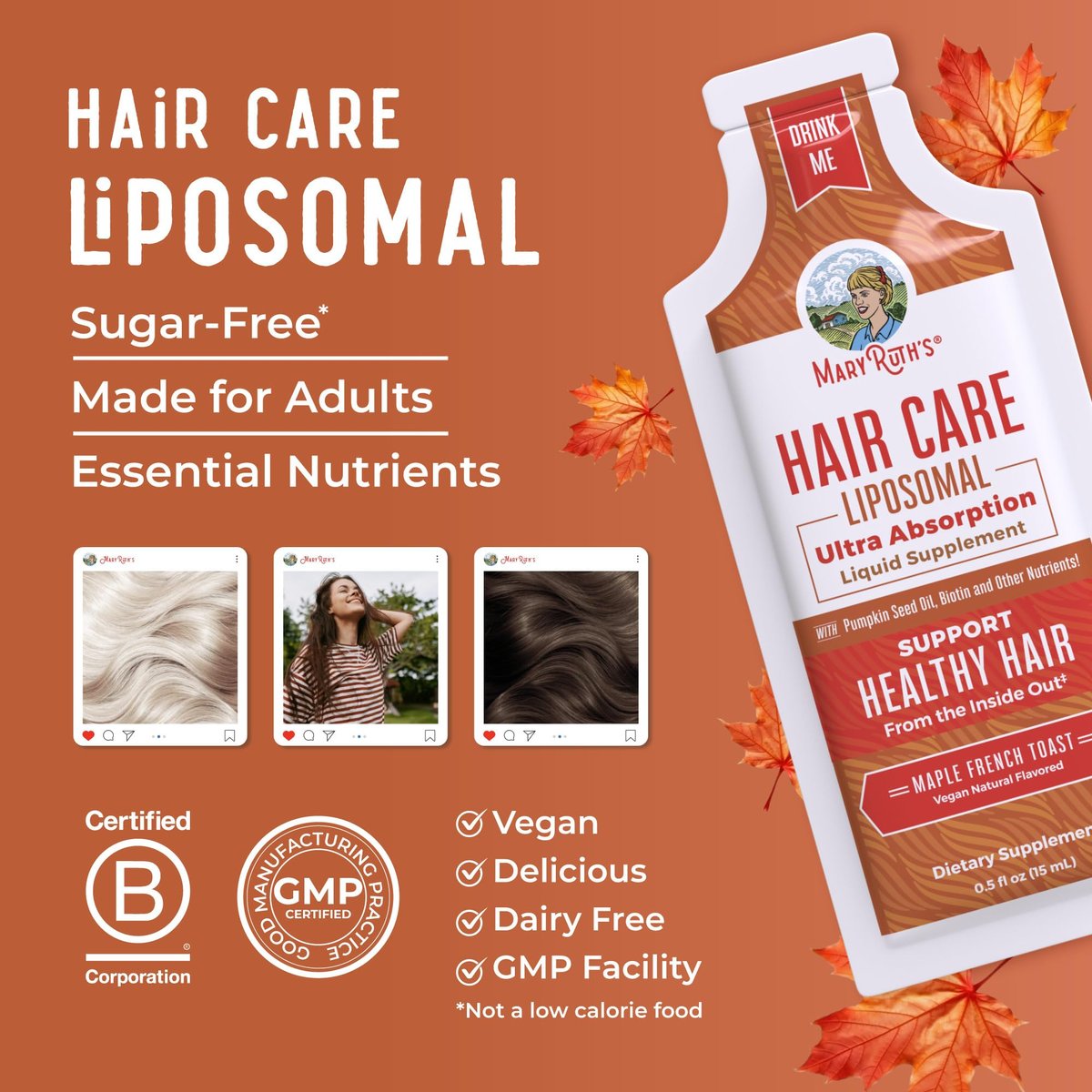 MaryRuth Organics Hair Growth Vitamins - Liquid Hair Supplement with Biotin, Vitamin D3, Hyaluronic Acid - Sugar & Gluten Free, Vegan, Non-GMO - 7 Fl Oz (14 Pouches) Avelisse