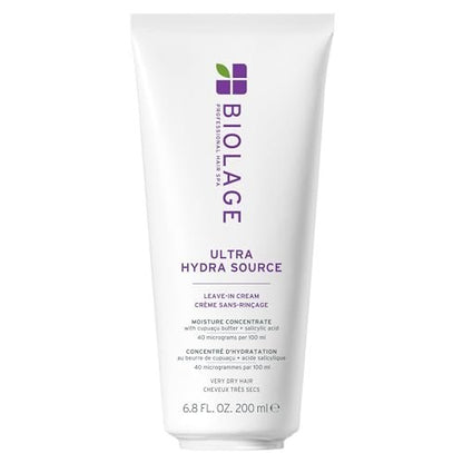 Biolage Ultra Hydra Source Leave-In Cream for Very Dry, Thick Hair - Moisturizes & Controls Frizz with Cupuaçu Butter & Salicylic Acid