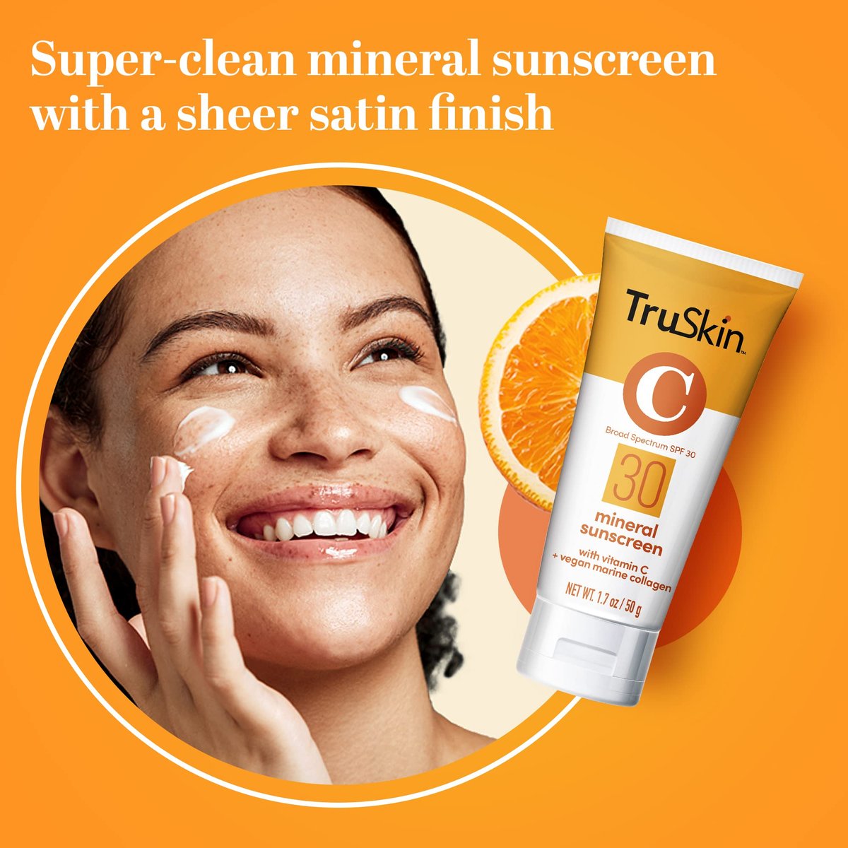 TruSkin Mineral Sunscreen SPF 30 for Face - Zinc Oxide Broad Spectrum Protection with Squalane, Vitamin C & Marine Collagen - Reef-Safe Mineral Face Sunscreen for Sensitive Skin, 1.7 fl oz Avelisse