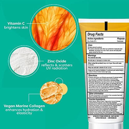 TruSkin Mineral Sunscreen SPF 30 for Face - Zinc Oxide Broad Spectrum Protection with Squalane, Vitamin C & Marine Collagen - Reef-Safe Mineral Face Sunscreen for Sensitive Skin, 1.7 fl oz Avelisse