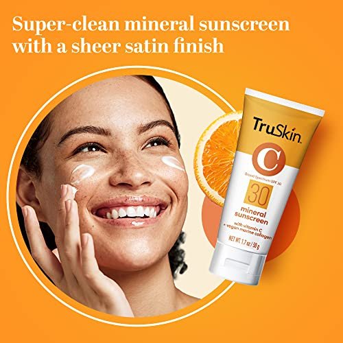 TruSkin Mineral Sunscreen SPF 30 for Face - Zinc Oxide Broad Spectrum Protection with Squalane, Vitamin C & Marine Collagen - Reef-Safe Mineral Face Sunscreen for Sensitive Skin, 1.7 fl oz Avelisse