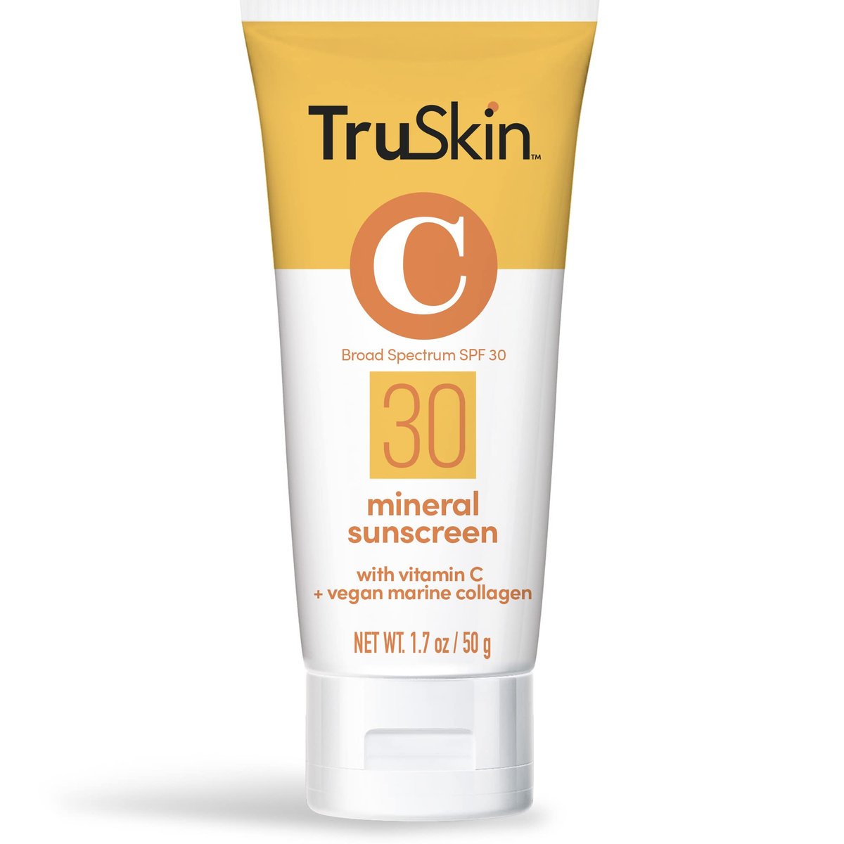 TruSkin Mineral Sunscreen SPF 30 for Face - Zinc Oxide Broad Spectrum Protection with Squalane, Vitamin C & Marine Collagen - Reef-Safe Mineral Face Sunscreen for Sensitive Skin, 1.7 fl oz Avelisse