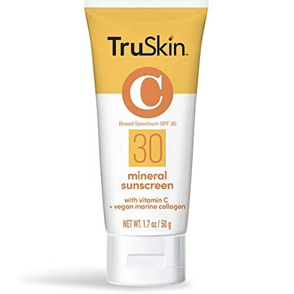 TruSkin Mineral Sunscreen SPF 30 for Face - Zinc Oxide Broad Spectrum Protection with Squalane, Vitamin C & Marine Collagen - Reef-Safe Mineral Face Sunscreen for Sensitive Skin, 1.7 fl oz Avelisse