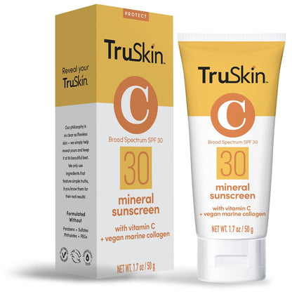 TruSkin Mineral Sunscreen SPF 30 for Face - Zinc Oxide Broad Spectrum Protection with Squalane, Vitamin C & Marine Collagen - Reef-Safe Mineral Face Sunscreen for Sensitive Skin, 1.7 fl oz Avelisse