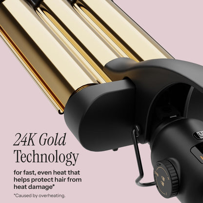 Hot Tools Pro Artist 24K Gold Digital 3 Barrel Hair Waver - Jumbo Size for Long-Lasting Defined Waves Avelisse