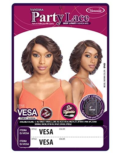 VANESSA Party Lace 6 Inch Deep J-Curved Medium Short Length Wavy Heat Wave Synthetic Wig - DJ VESA (4N274) - görsel 10