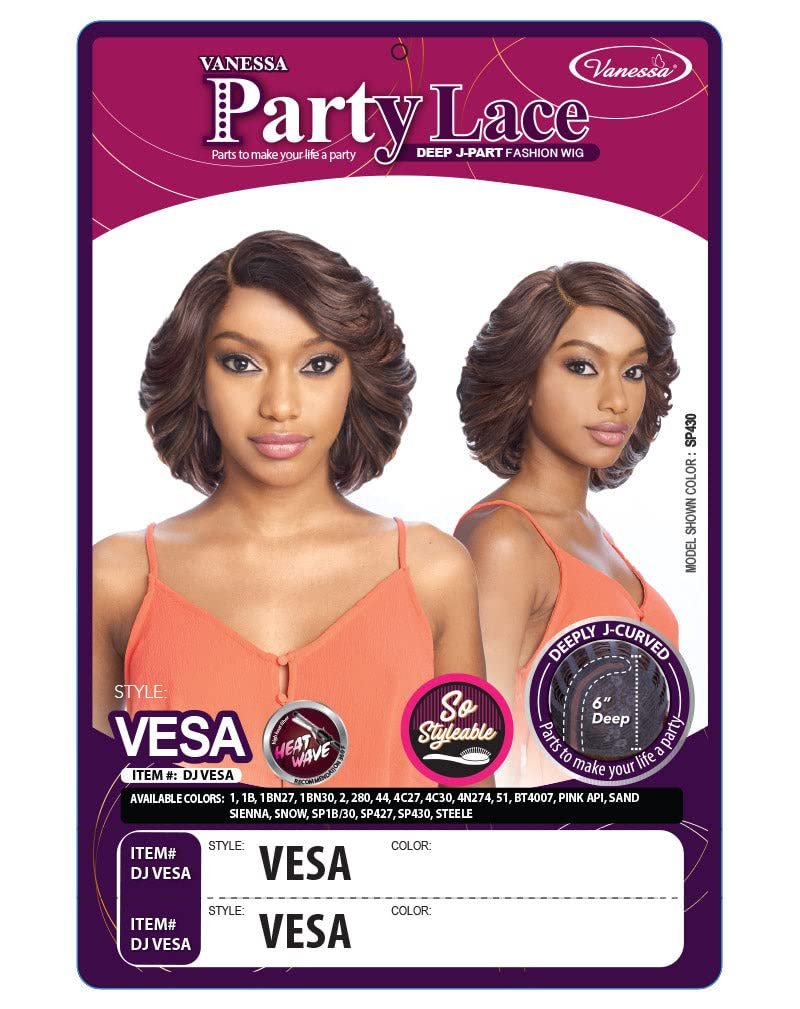 VANESSA Party Lace 6 Inch Deep J-Curved Medium Short Length Wavy Heat Wave Synthetic Wig - DJ VESA (4N274) - görsel 9