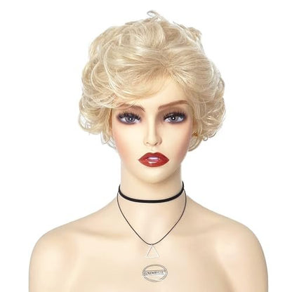 GNIMEGIL Lightest Golden Blonde Short Curly Wig for Seniors - Fluffy Synthetic Betty White Style Wig