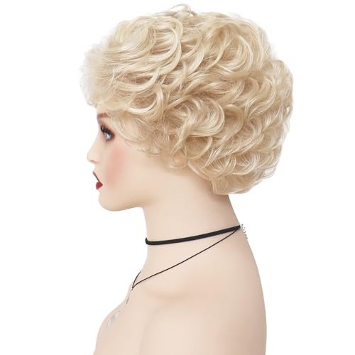GNIMEGIL Lightest Golden Blonde Short Curly Wig for Seniors - Fluffy Synthetic Betty White Style Wig - görsel 8