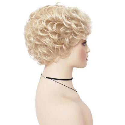 GNIMEGIL Lightest Golden Blonde Short Curly Wig for Seniors - Fluffy Synthetic Betty White Style Wig