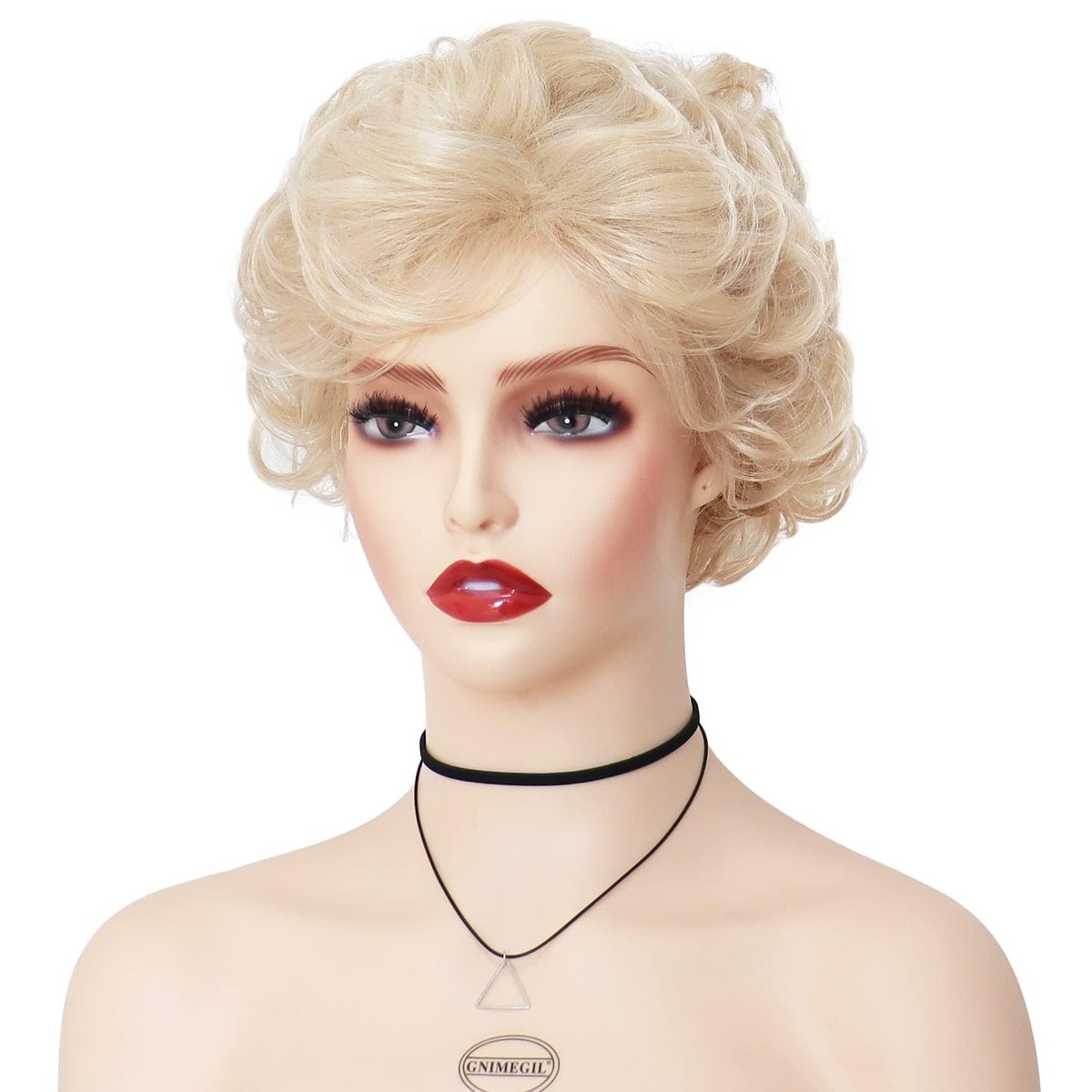 GNIMEGIL Lightest Golden Blonde Short Curly Wig for Seniors - Fluffy Synthetic Betty White Style Wig - görsel 5