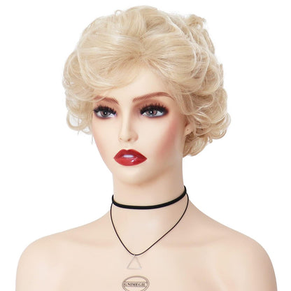 GNIMEGIL Lightest Golden Blonde Short Curly Wig for Seniors - Fluffy Synthetic Betty White Style Wig