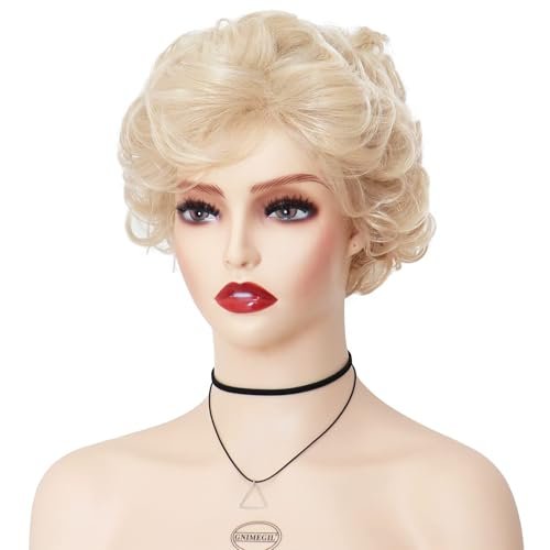 GNIMEGIL Lightest Golden Blonde Short Curly Wig for Seniors - Fluffy Synthetic Betty White Style Wig - görsel 6