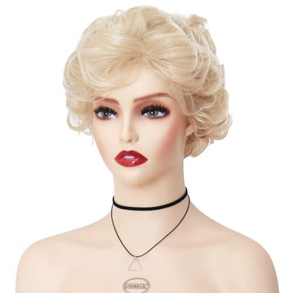 GNIMEGIL Lightest Golden Blonde Short Curly Wig for Seniors - Fluffy Synthetic Betty White Style Wig