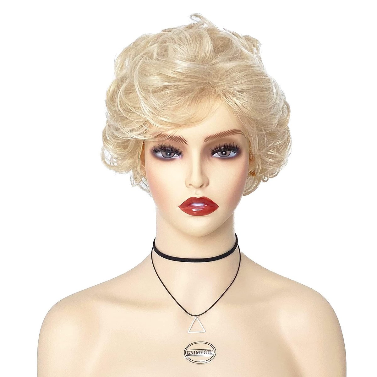 GNIMEGIL Lightest Golden Blonde Short Curly Wig for Seniors - Fluffy Synthetic Betty White Style Wig - görsel 1
