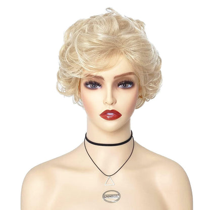 GNIMEGIL Lightest Golden Blonde Short Curly Wig for Seniors - Fluffy Synthetic Betty White Style Wig