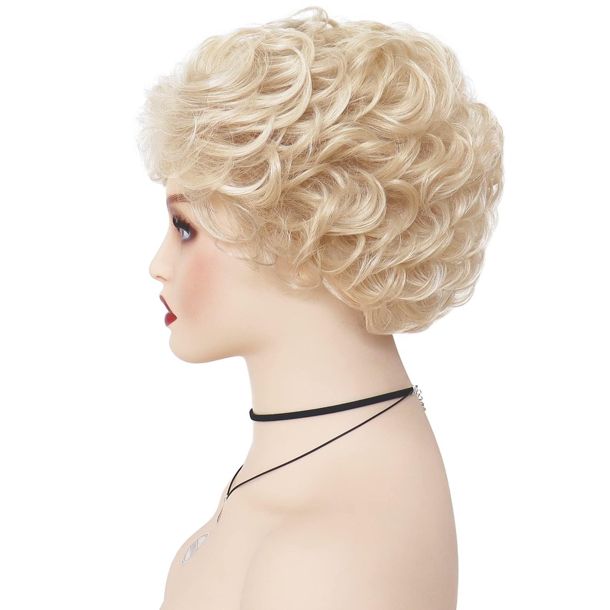 GNIMEGIL Lightest Golden Blonde Short Curly Wig for Seniors - Fluffy Synthetic Betty White Style Wig - görsel 7