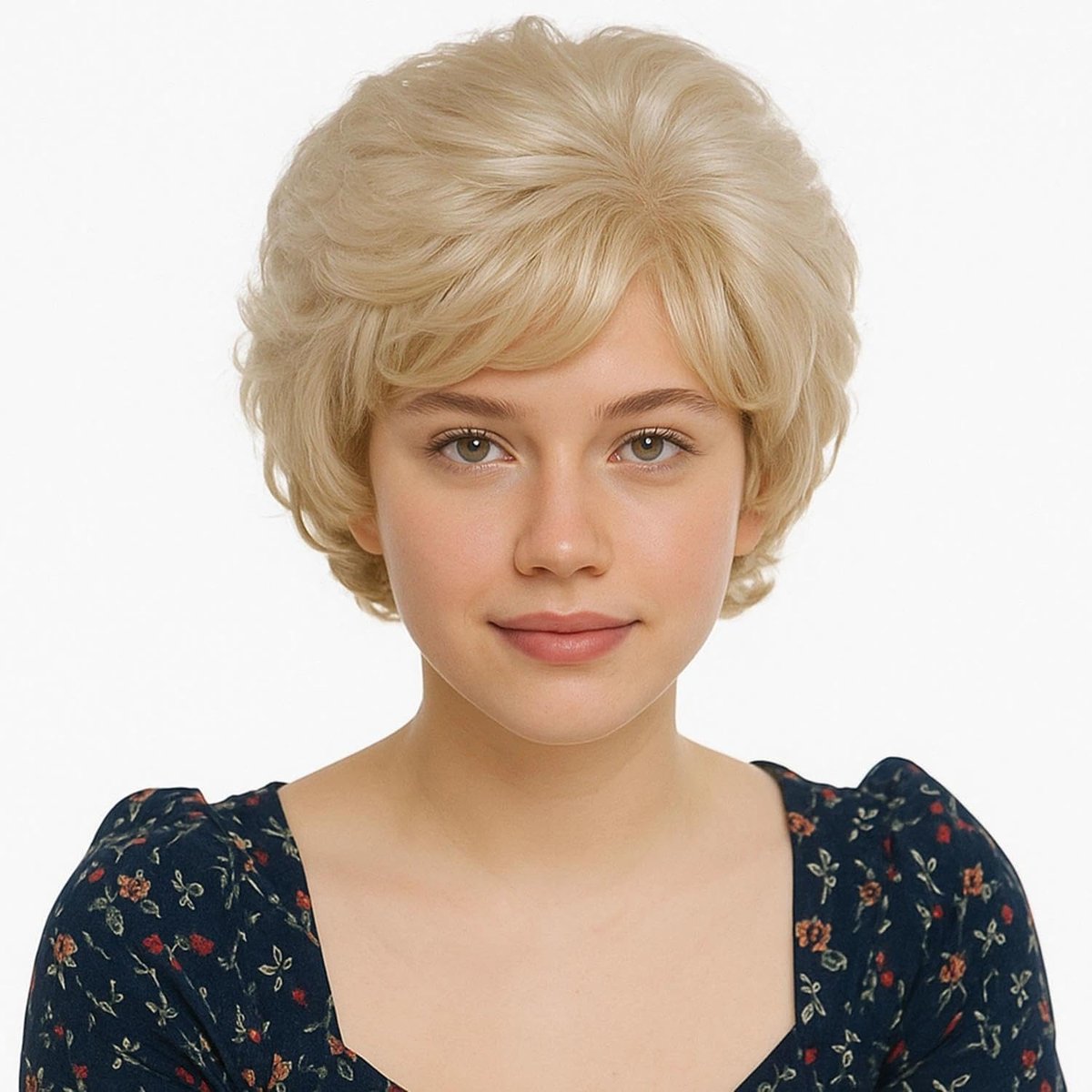 GNIMEGIL Lightest Golden Blonde Short Curly Wig for Seniors - Fluffy Synthetic Betty White Style Wig - görsel 3