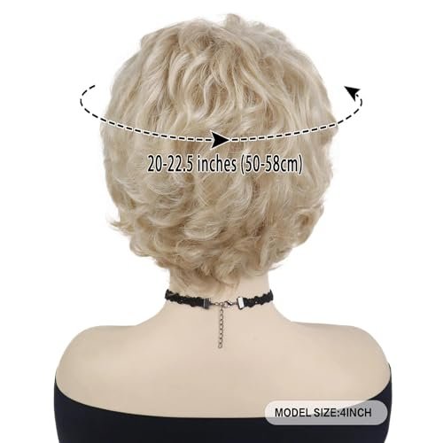 GNIMEGIL Lightest Golden Blonde Short Curly Wig for Seniors - Fluffy Synthetic Betty White Style Wig - görsel 12