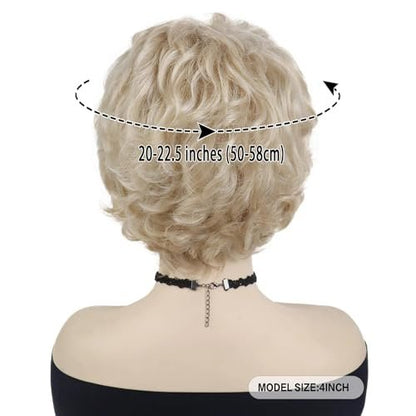 GNIMEGIL Lightest Golden Blonde Short Curly Wig for Seniors - Fluffy Synthetic Betty White Style Wig