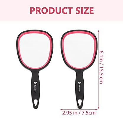 mpowtech Small Handheld Mirror with Handle – Lightweight Personal Mirror for Women and Girls, Ideal for Makeup, Travel, and Bathroom (6.11" x 2.95", Red & Black)