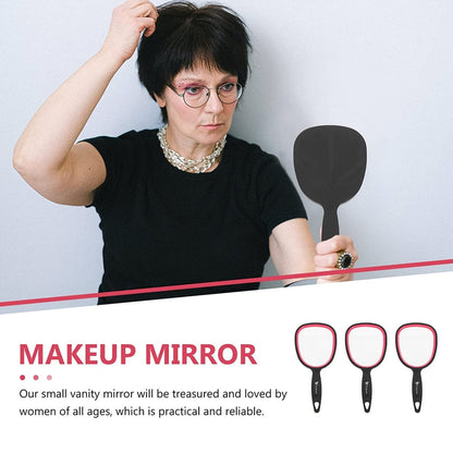 mpowtech Small Handheld Mirror with Handle – Lightweight Personal Mirror for Women and Girls, Ideal for Makeup, Travel, and Bathroom (6.11" x 2.95", Red & Black)