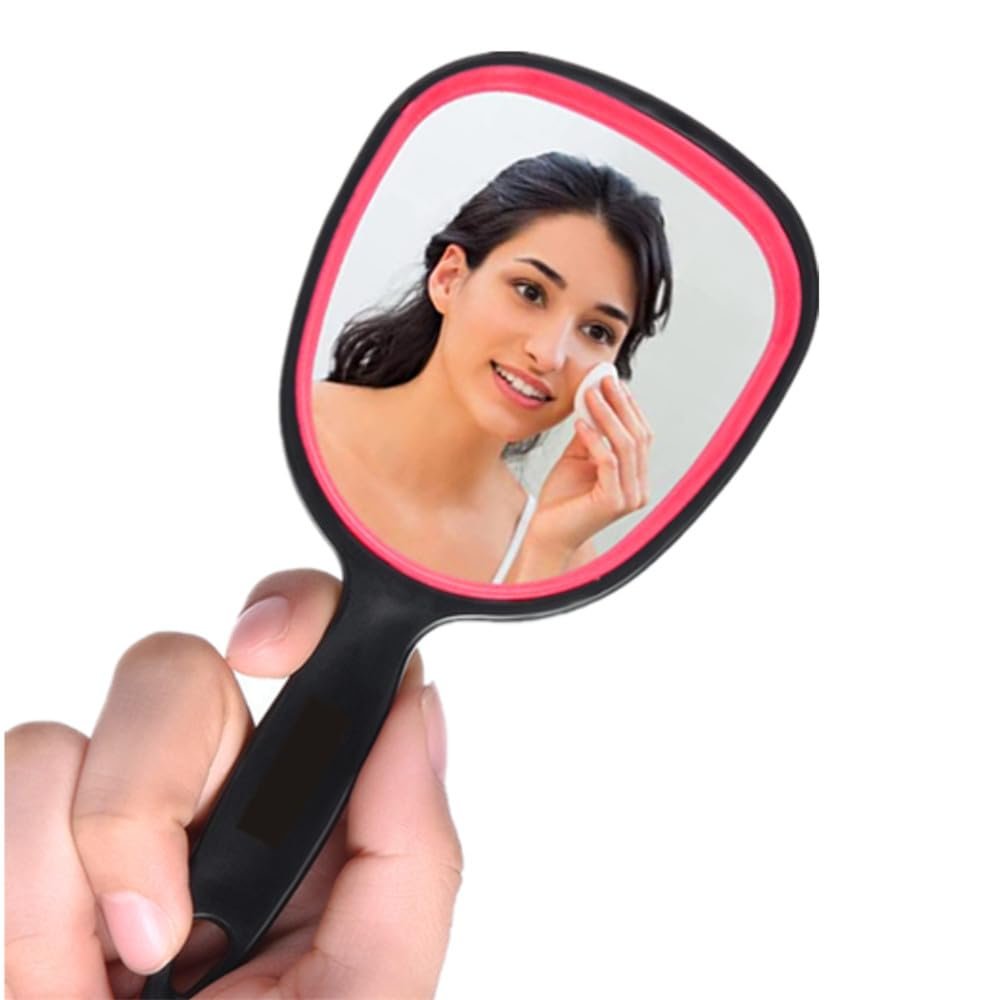 mpowtech Small Handheld Mirror with Handle – Lightweight Personal Mirror for Women and Girls, Ideal for Makeup, Travel, and Bathroom (6.11" x 2.95", Red & Black) - görsel 3
