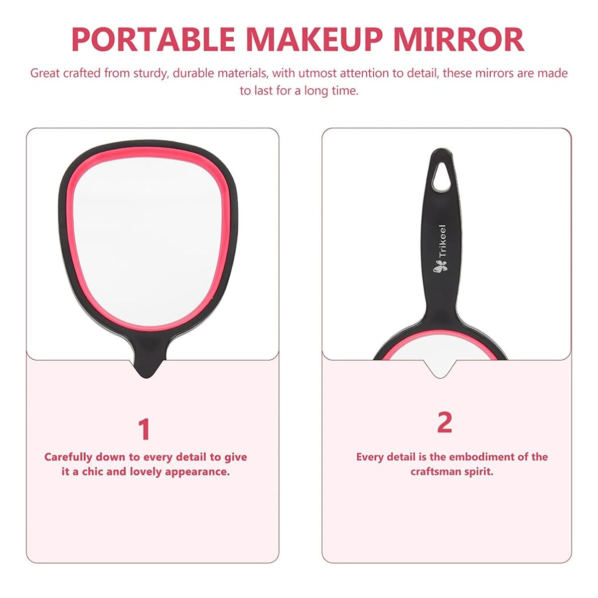 mpowtech Small Handheld Mirror with Handle – Lightweight Personal Mirror for Women and Girls, Ideal for Makeup, Travel, and Bathroom (6.11" x 2.95", Red & Black) - görsel 17