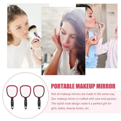 mpowtech Small Handheld Mirror with Handle – Lightweight Personal Mirror for Women and Girls, Ideal for Makeup, Travel, and Bathroom (6.11" x 2.95", Red & Black)