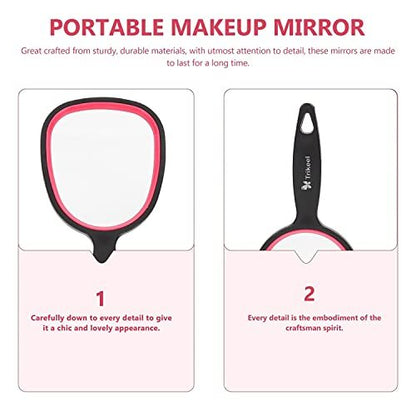 mpowtech Small Handheld Mirror with Handle – Lightweight Personal Mirror for Women and Girls, Ideal for Makeup, Travel, and Bathroom (6.11" x 2.95", Red & Black)