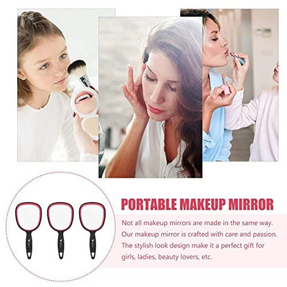 mpowtech Small Handheld Mirror with Handle – Lightweight Personal Mirror for Women and Girls, Ideal for Makeup, Travel, and Bathroom (6.11" x 2.95", Red & Black)