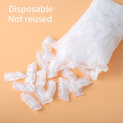 WOSHOP 200 Pack Clear Disposable Ear Protectors - Waterproof Plastic Shower Caps for Hair Dye, Bathing, and More - görsel 12