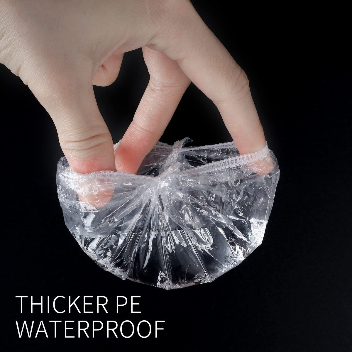 WOSHOP 200 Pack Clear Disposable Ear Protectors - Waterproof Plastic Shower Caps for Hair Dye, Bathing, and More - görsel 7