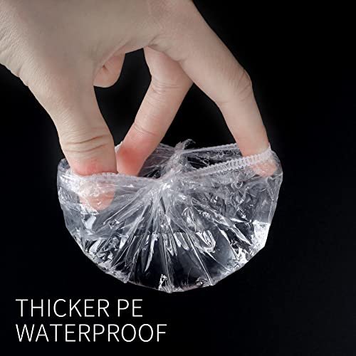 WOSHOP 200 Pack Clear Disposable Ear Protectors - Waterproof Plastic Shower Caps for Hair Dye, Bathing, and More - görsel 8