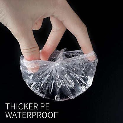 WOSHOP 200 Pack Clear Disposable Ear Protectors - Waterproof Plastic Shower Caps for Hair Dye, Bathing, and More