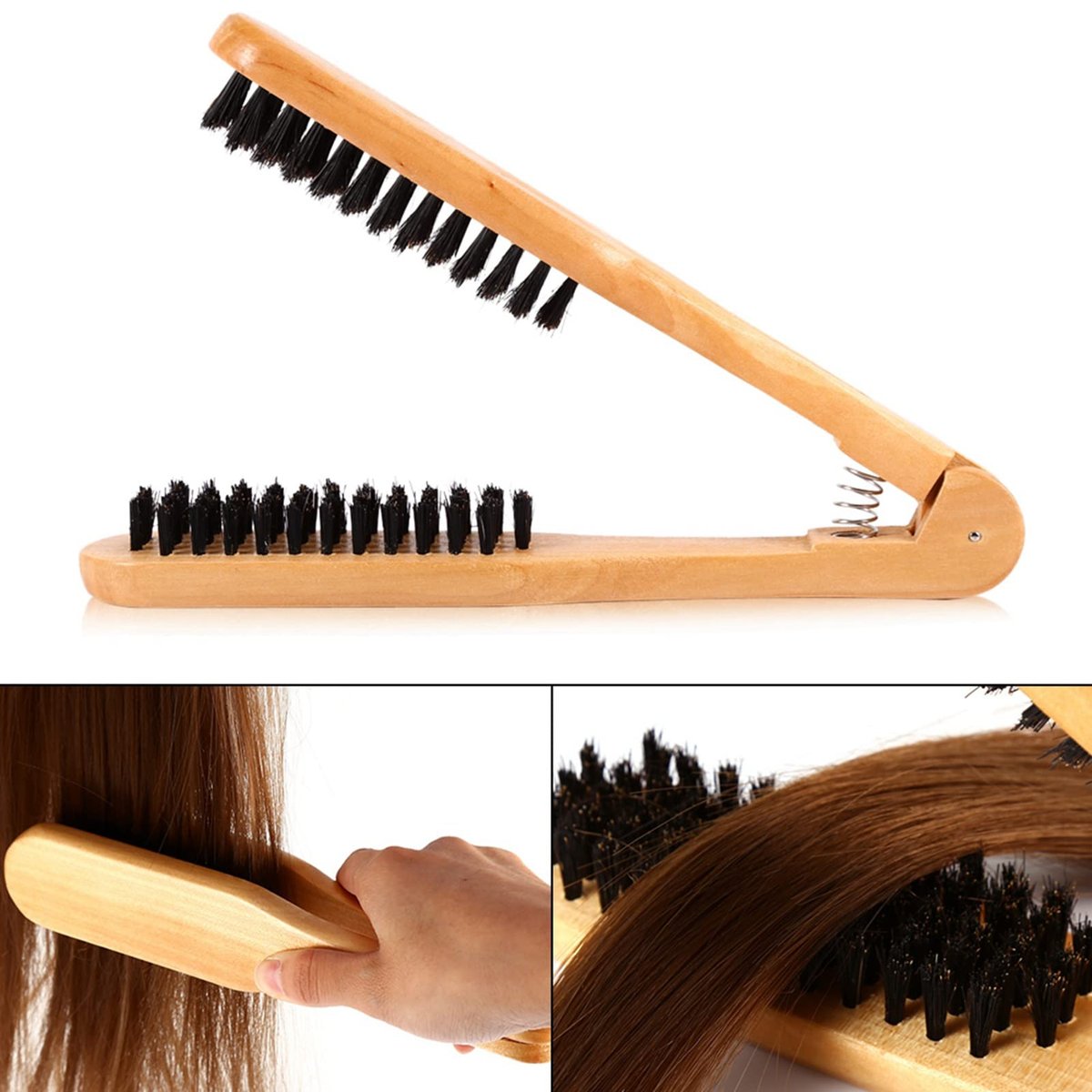 Double-Sided Anti-Static Hairstyling Comb with Hair Clamp - Wooden Straightening Brush for Professional & DIY Salon Use - görsel 5
