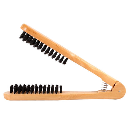 Double-Sided Anti-Static Hairstyling Comb with Hair Clamp - Wooden Straightening Brush for Professional & DIY Salon Use
