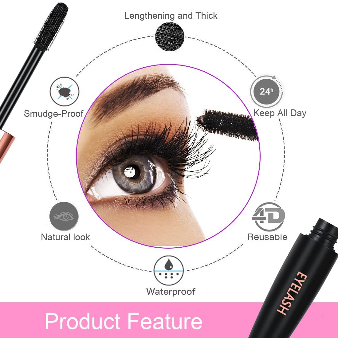 2 Pack 4D Silk Fiber Lash Mascara – Waterproof, Smudge-Proof Lengthening & Thickening Mascara for All-Day Full Lashes - görsel 9
