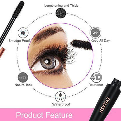 2 Pack 4D Silk Fiber Lash Mascara – Waterproof, Smudge-Proof Lengthening & Thickening Mascara for All-Day Full Lashes