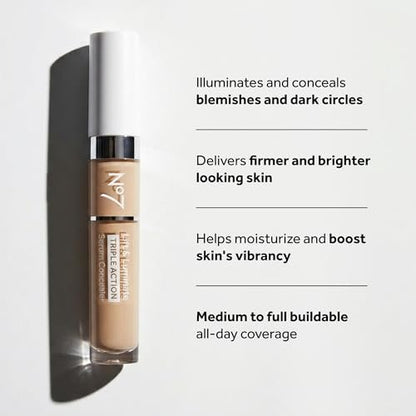 No7 Lift & Luminate Triple Action Serum Concealer - Fair - Anti-Aging Liquid Concealer for Dark Circles & Blemishes - Medium to Full Coverage (8ml)