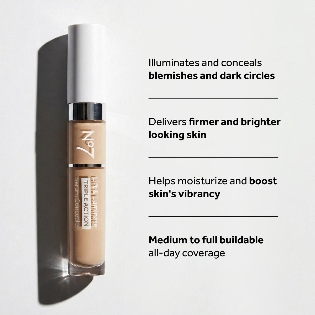 No7 Lift & Luminate Triple Action Serum Concealer - Fair - Anti-Aging Liquid Concealer for Dark Circles & Blemishes - Medium to Full Coverage (8ml) - görsel 6