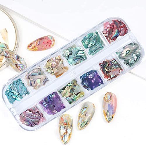 Vezocim Abalone Seashell Nail Art Sequins - 3D Irregular Thin Nail Glitter Flakes, Mermaid Shell Slices for UV Gel Acrylic Nails, Ocean Rivet Decorations, Colorful Shiny Accessories for Women Girls - görsel 12
