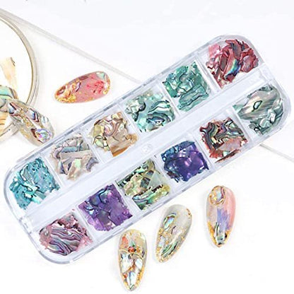 Vezocim Abalone Seashell Nail Art Sequins - 3D Irregular Thin Nail Glitter Flakes, Mermaid Shell Slices for UV Gel Acrylic Nails, Ocean Rivet Decorations, Colorful Shiny Accessories for Women Girls
