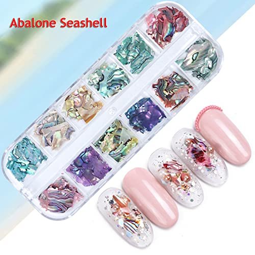 Vezocim Abalone Seashell Nail Art Sequins - 3D Irregular Thin Nail Glitter Flakes, Mermaid Shell Slices for UV Gel Acrylic Nails, Ocean Rivet Decorations, Colorful Shiny Accessories for Women Girls - görsel 6