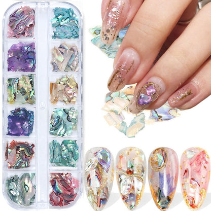 Vezocim Abalone Seashell Nail Art Sequins - 3D Irregular Thin Nail Glitter Flakes, Mermaid Shell Slices for UV Gel Acrylic Nails, Ocean Rivet Decorations, Colorful Shiny Accessories for Women Girls