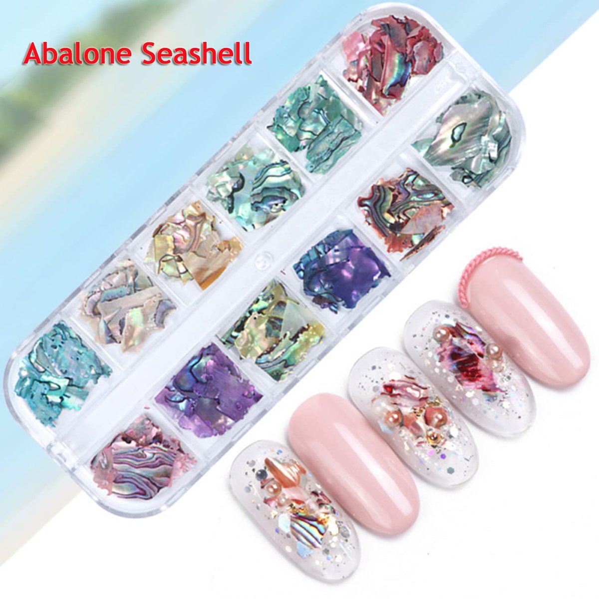Vezocim Abalone Seashell Nail Art Sequins - 3D Irregular Thin Nail Glitter Flakes, Mermaid Shell Slices for UV Gel Acrylic Nails, Ocean Rivet Decorations, Colorful Shiny Accessories for Women Girls - görsel 5
